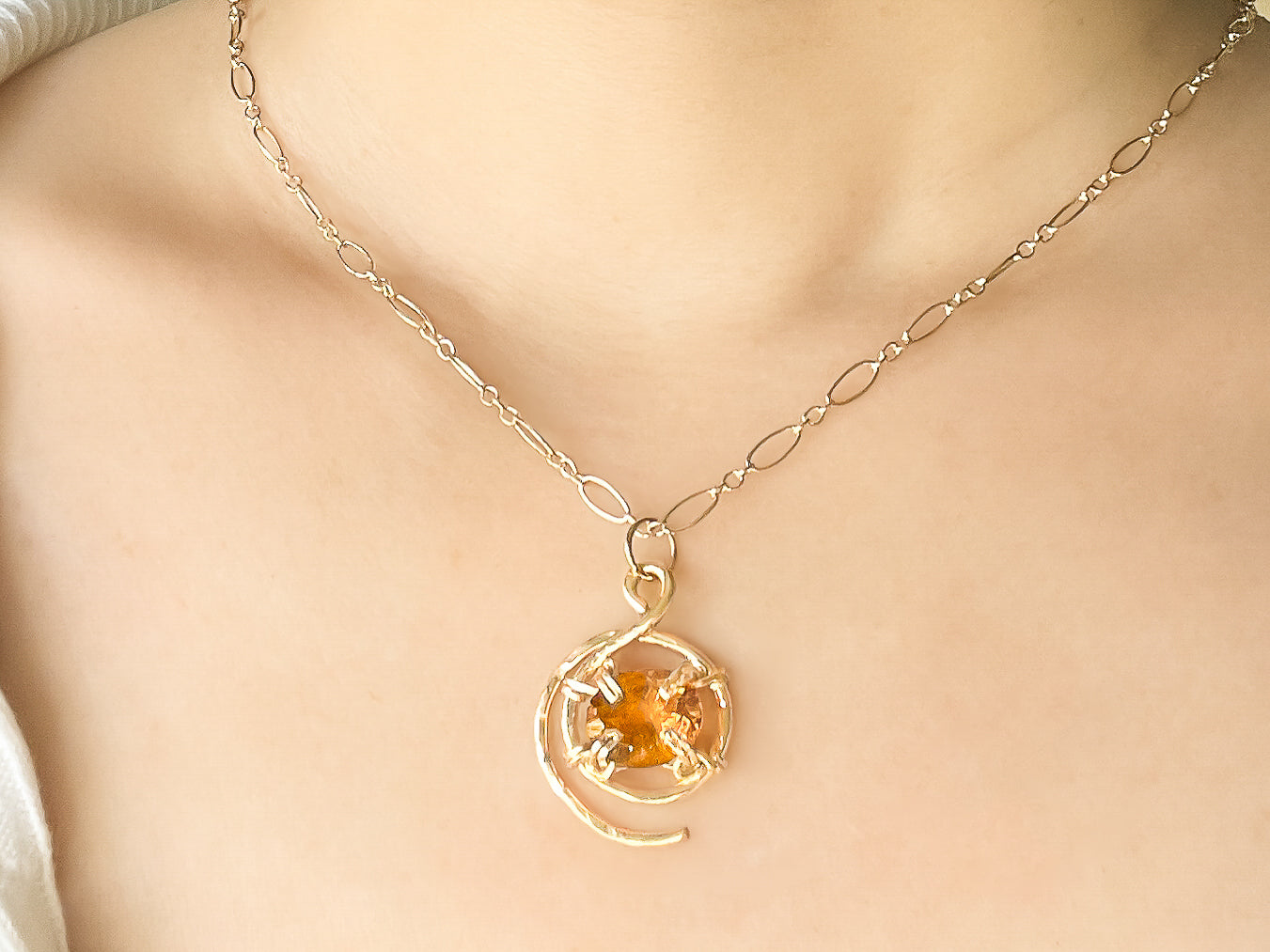 Citrine Asymmetrical Pendant Necklace