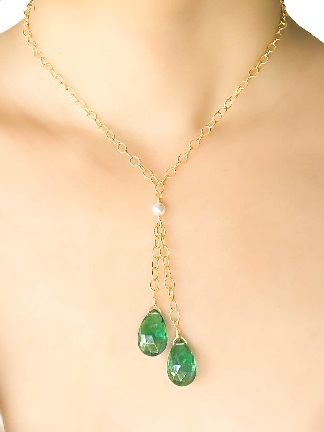 Green Quartz Briolette Lariat Necklace