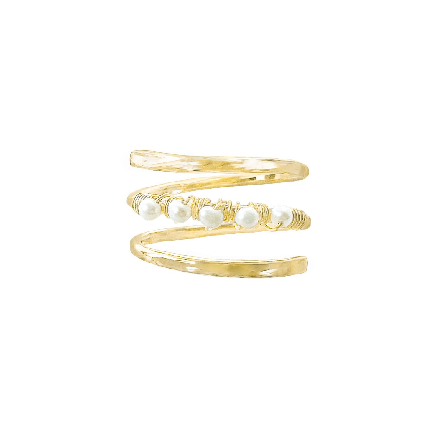 Gold Wire Spiral Ring with Mini Pearls