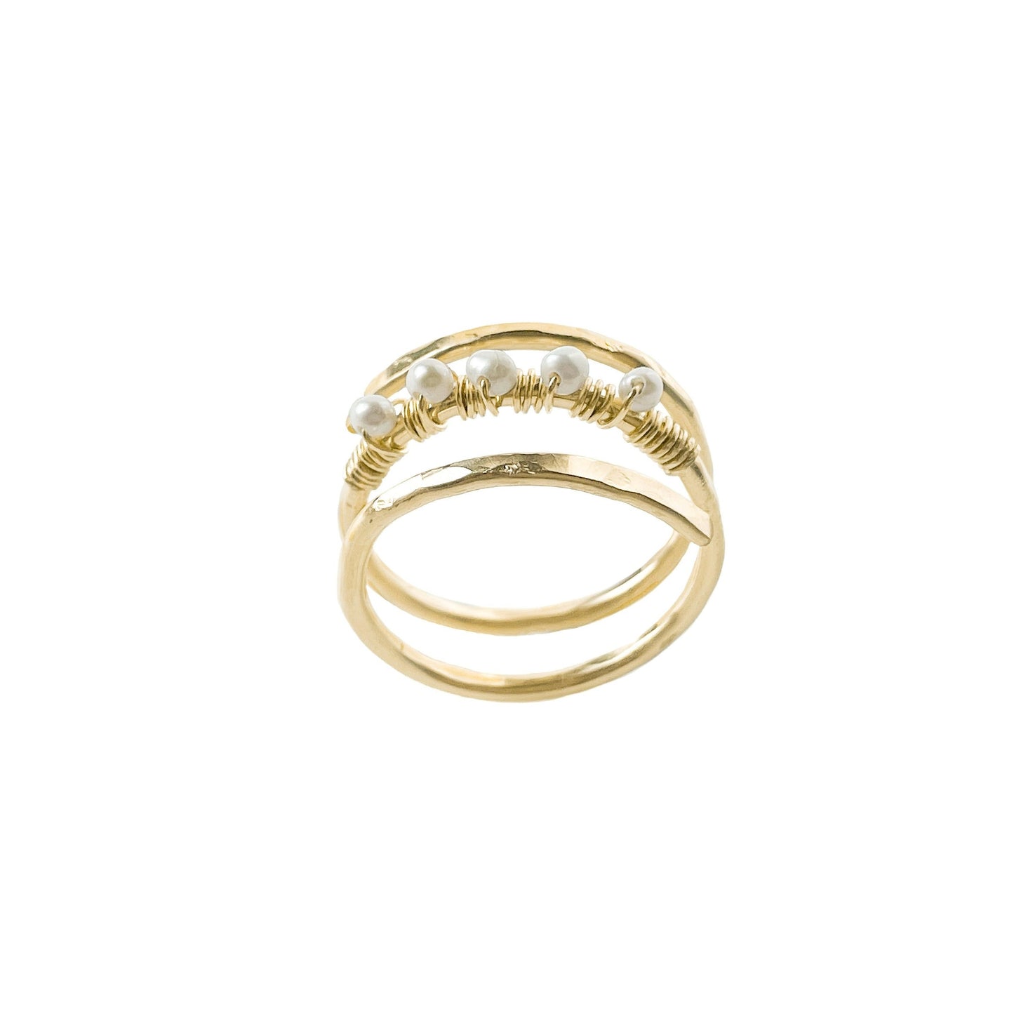 Gold Wire Spiral Ring with Mini Pearls