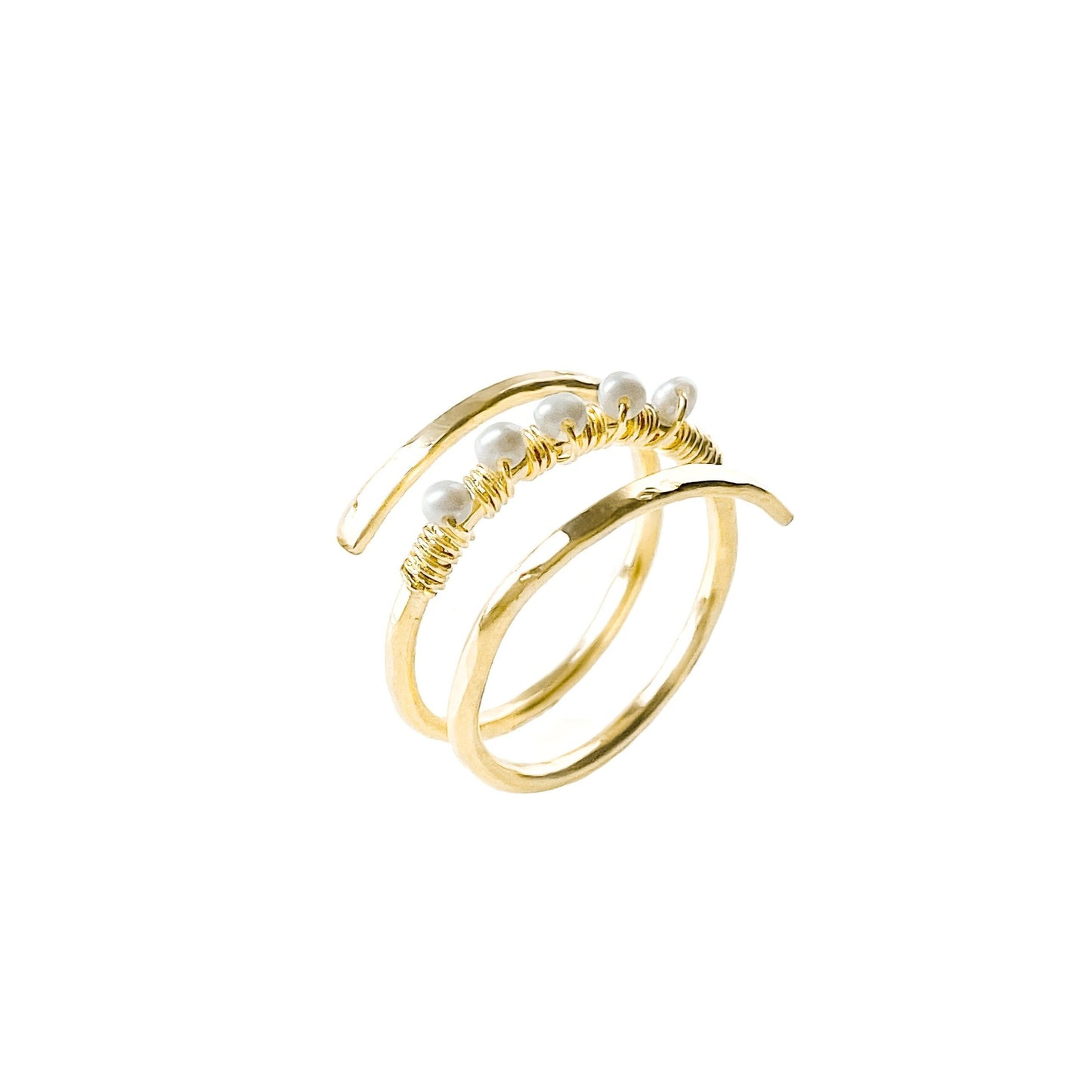 Gold Wire Spiral Ring with Mini Pearls