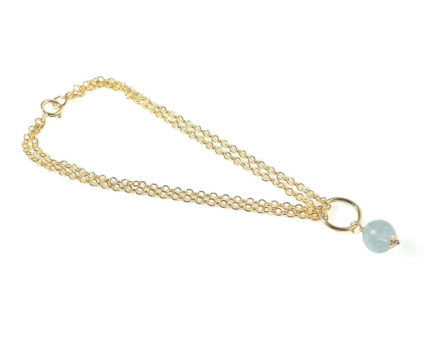 Aquamarine Bead Double Chain Bracelet