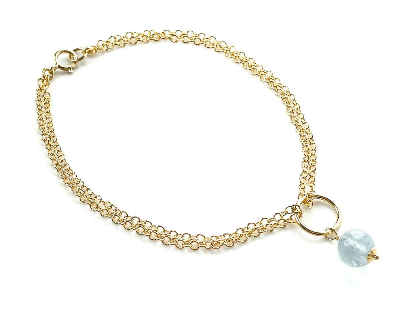 Aquamarine Bead Double Chain Bracelet