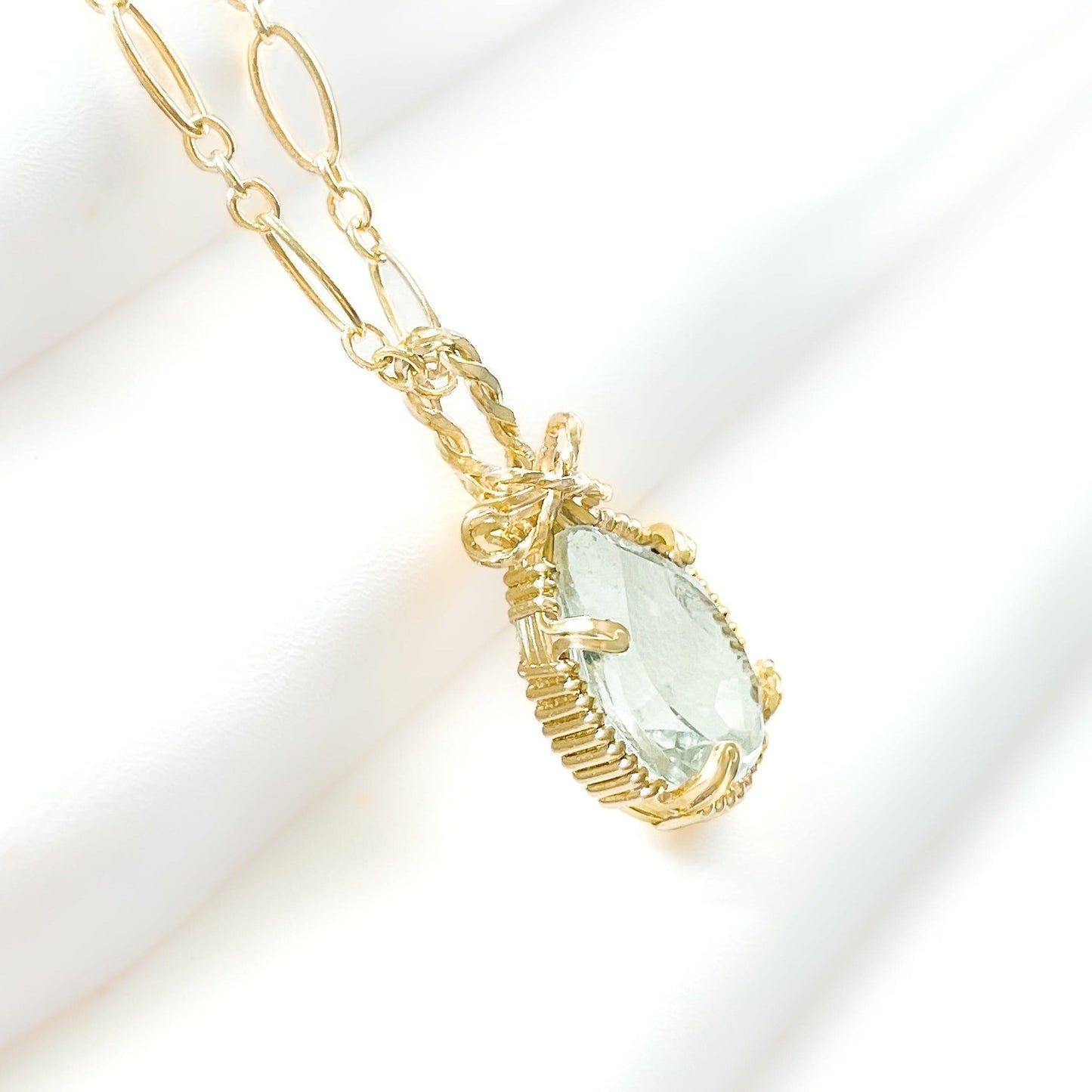 Green Amethyst Twisted Bail Necklace