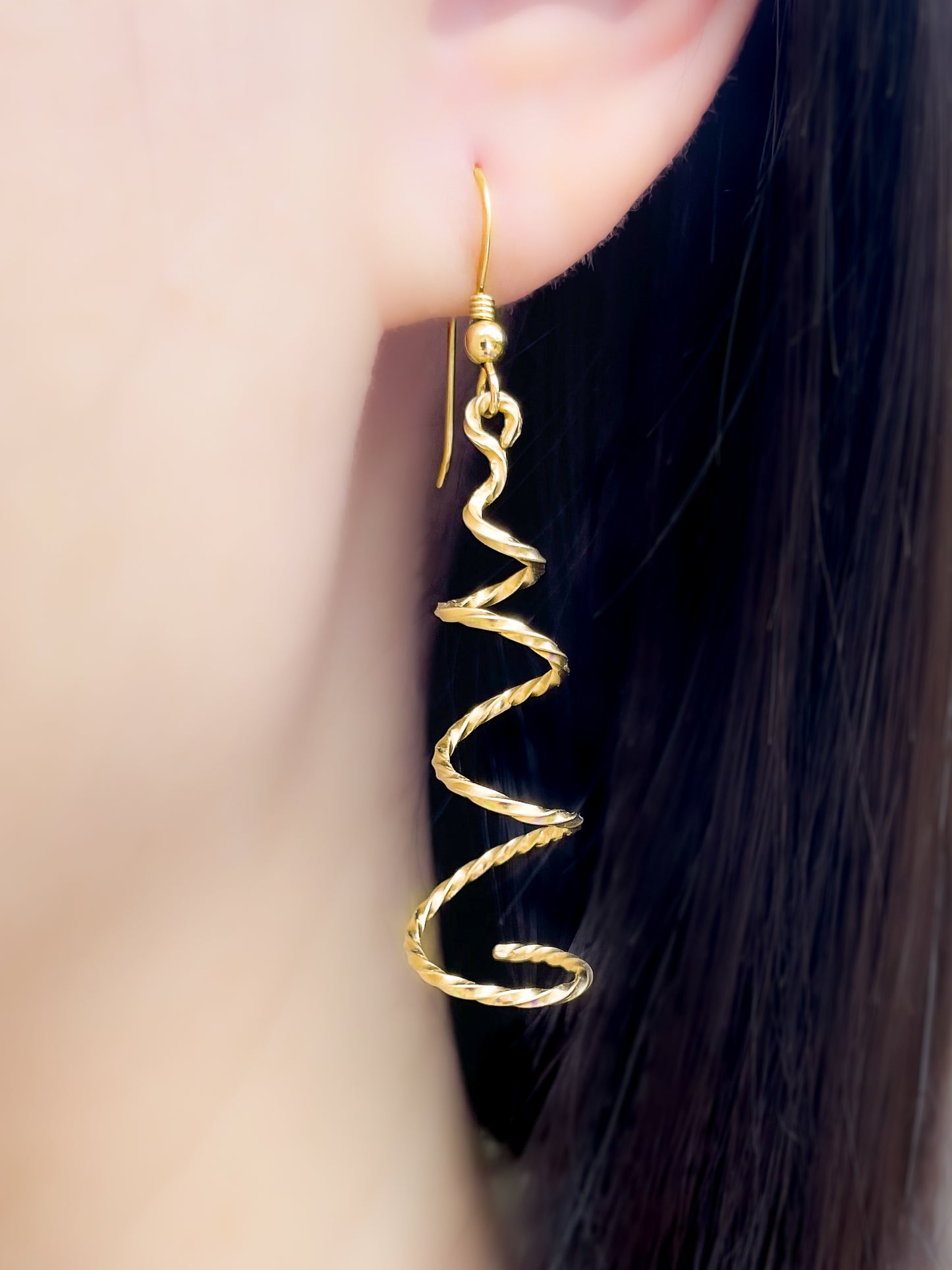 Gold Long Swirl Earrings