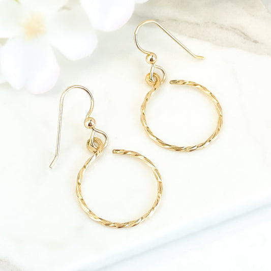 Gold Twisted Circle Dangle Earrings