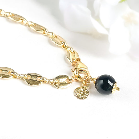 Black Onyx Charm Marine Link Bracelet