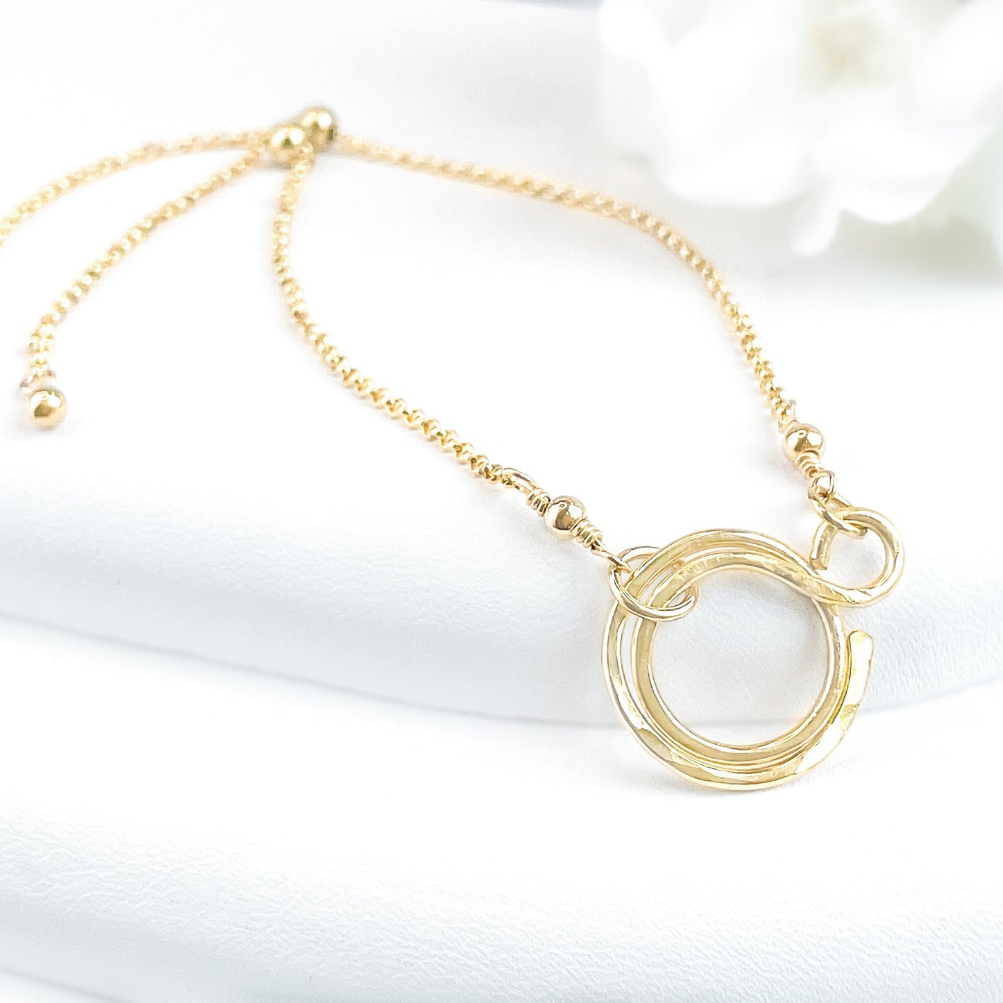 Gold Hammered Double Circle Adjustable Bracelet