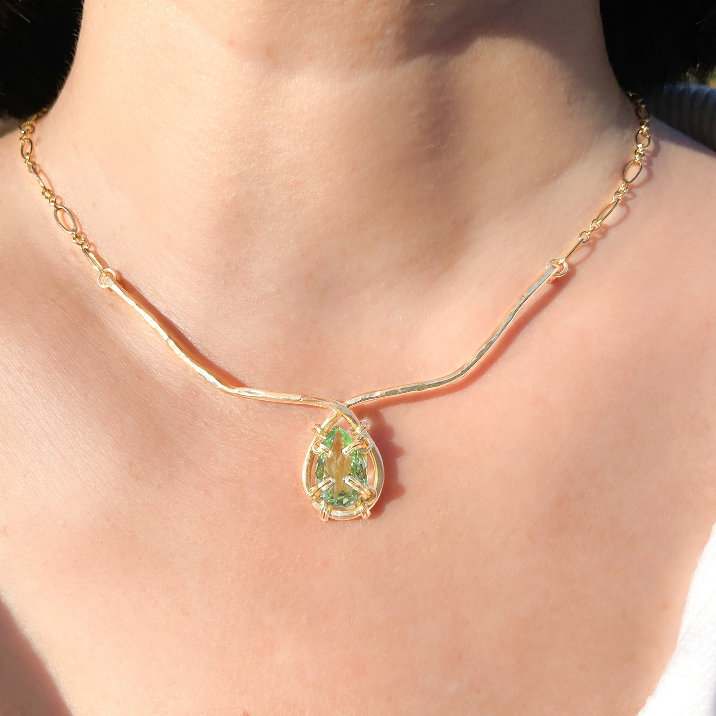 Peridot Wire and Chain Necklace