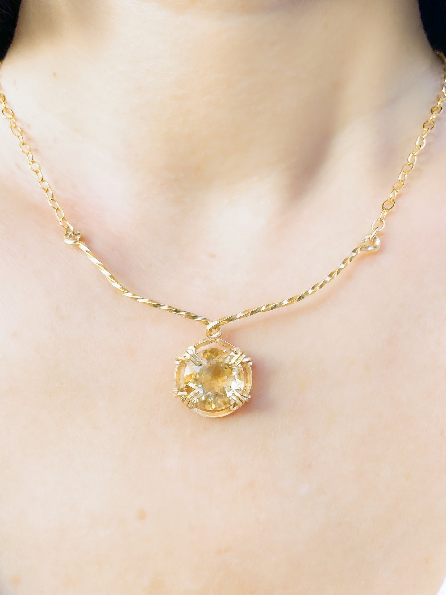 Citrine Wire and Chain Necklace