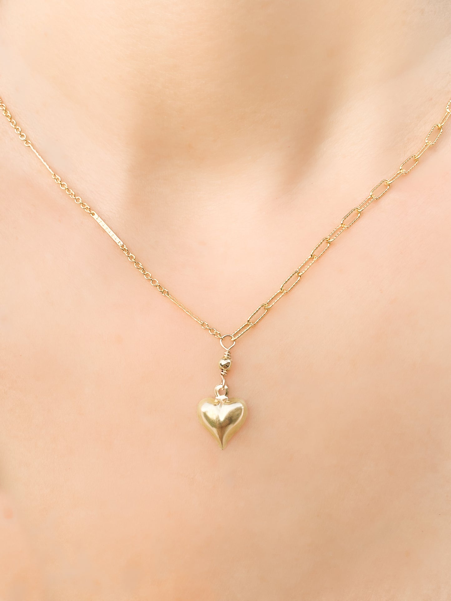 Gold Mixed Chain Heart Necklace