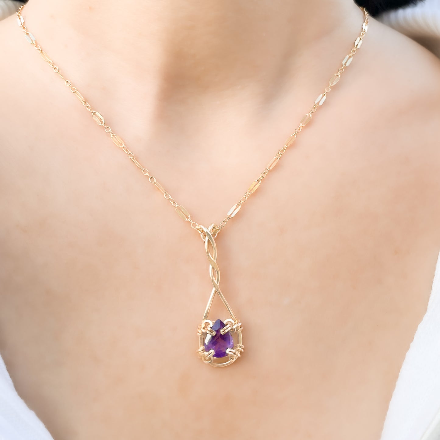 Purple Amethyst Pear Shaped Pendant Necklace