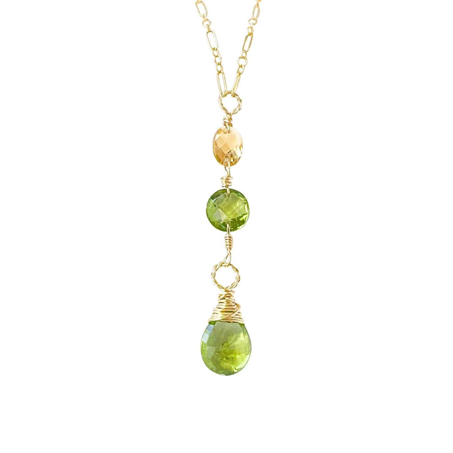 Peridot and Citrine Dangle Necklace