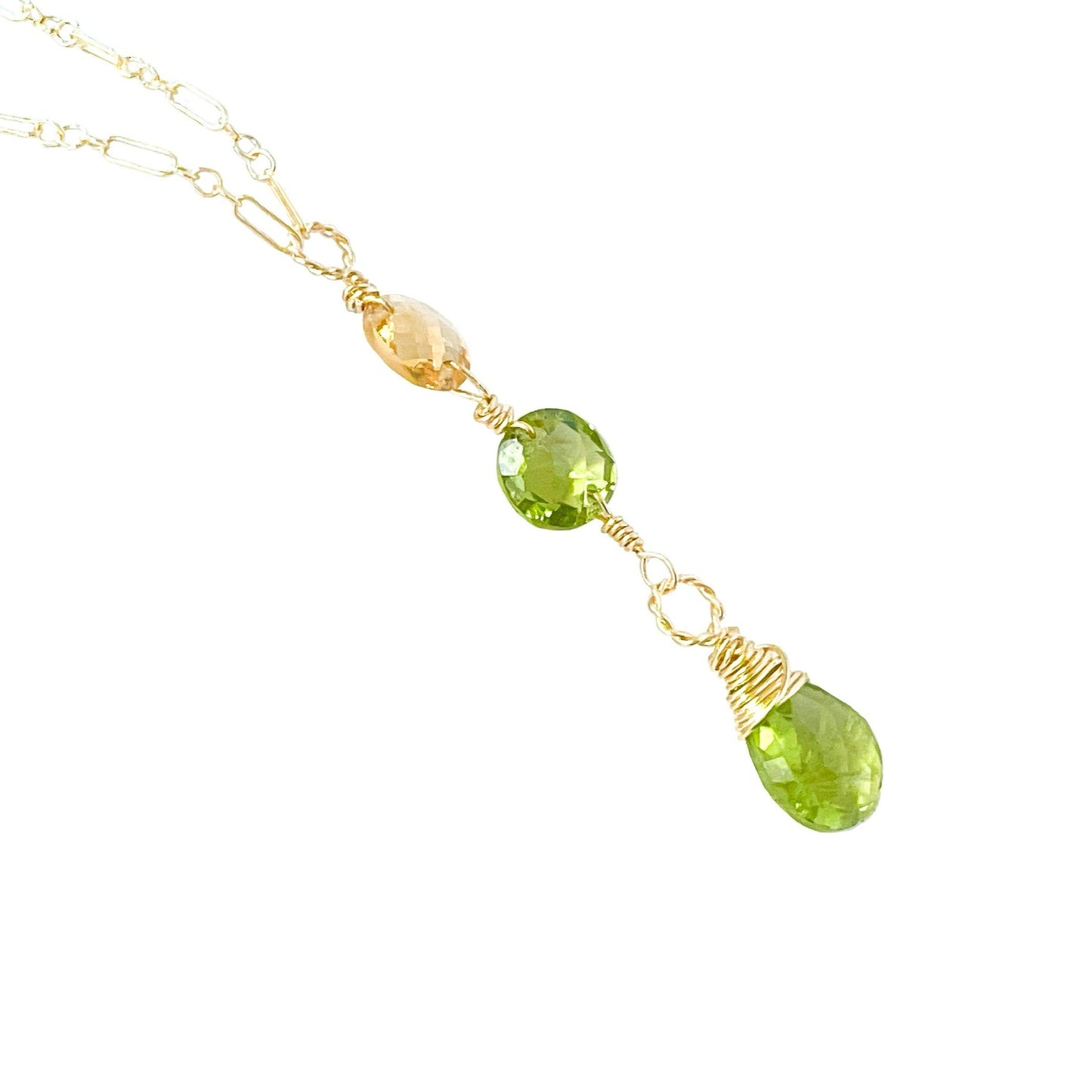 Peridot and Citrine Dangle Necklace