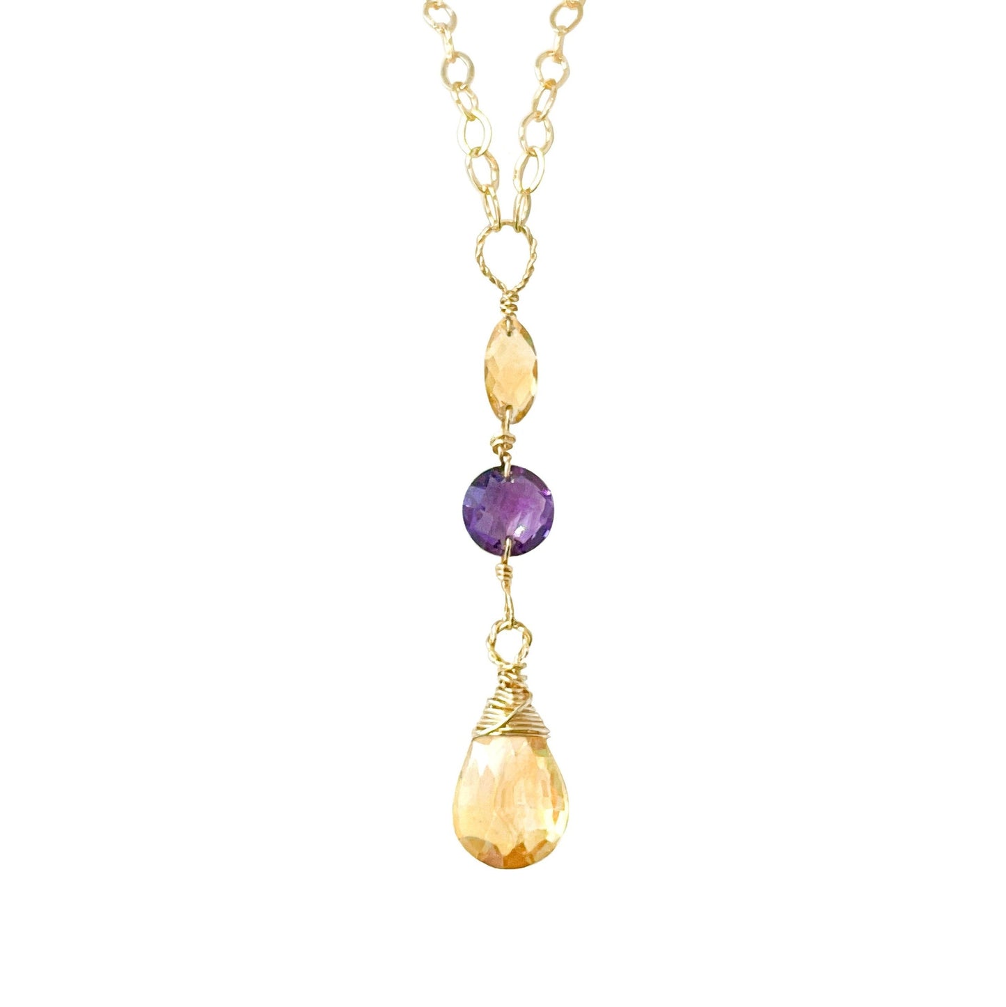 Citrine and Purple Amethyst Dangle Necklace