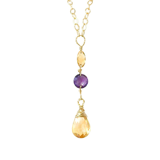 Citrine and Purple Amethyst Dangle Necklace