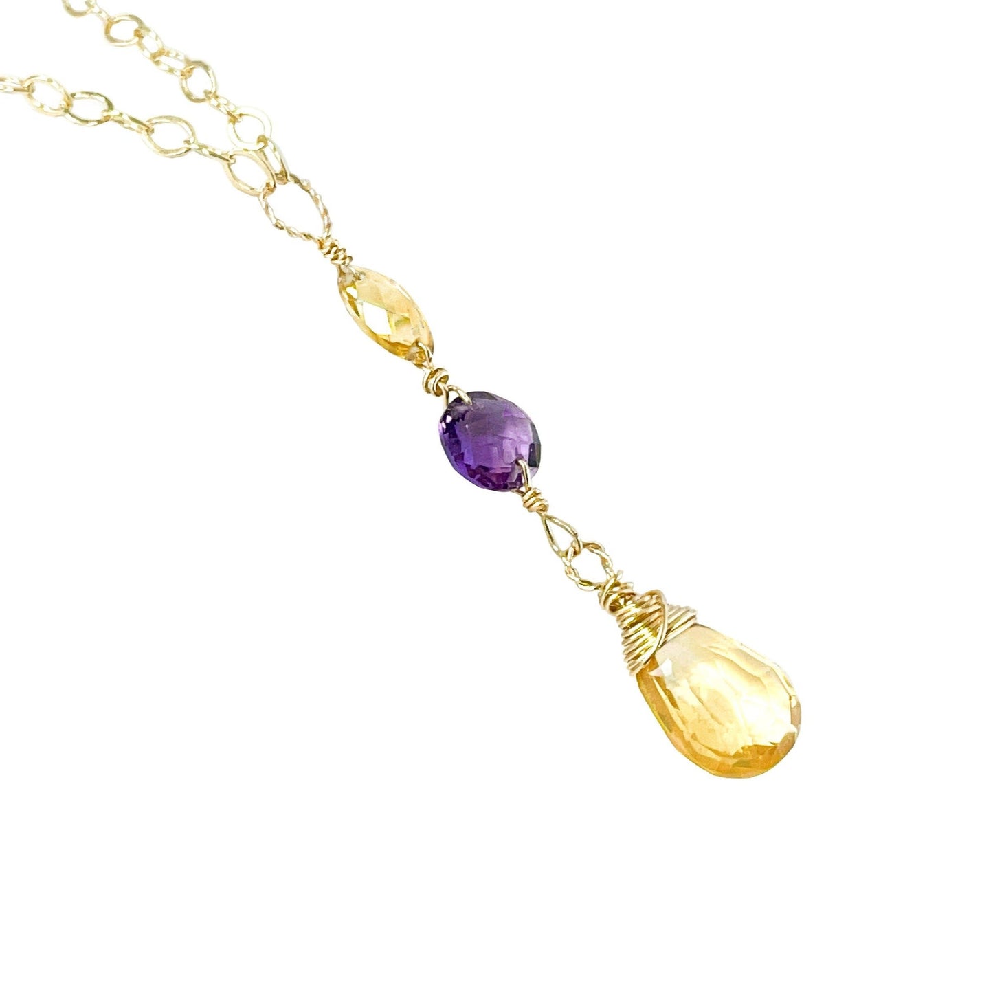 Citrine and Purple Amethyst Dangle Necklace