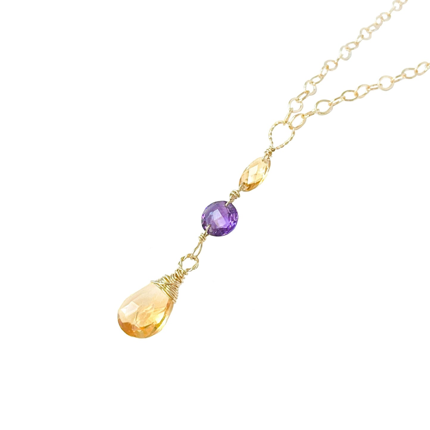 Citrine and Purple Amethyst Dangle Necklace