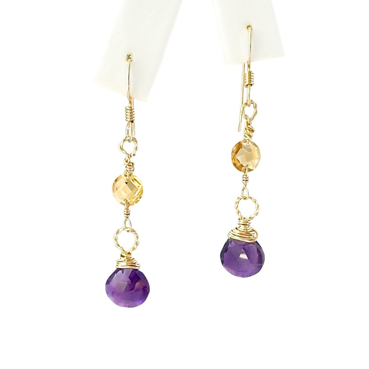 Purple Amethyst and Citrine Dangle Earrings