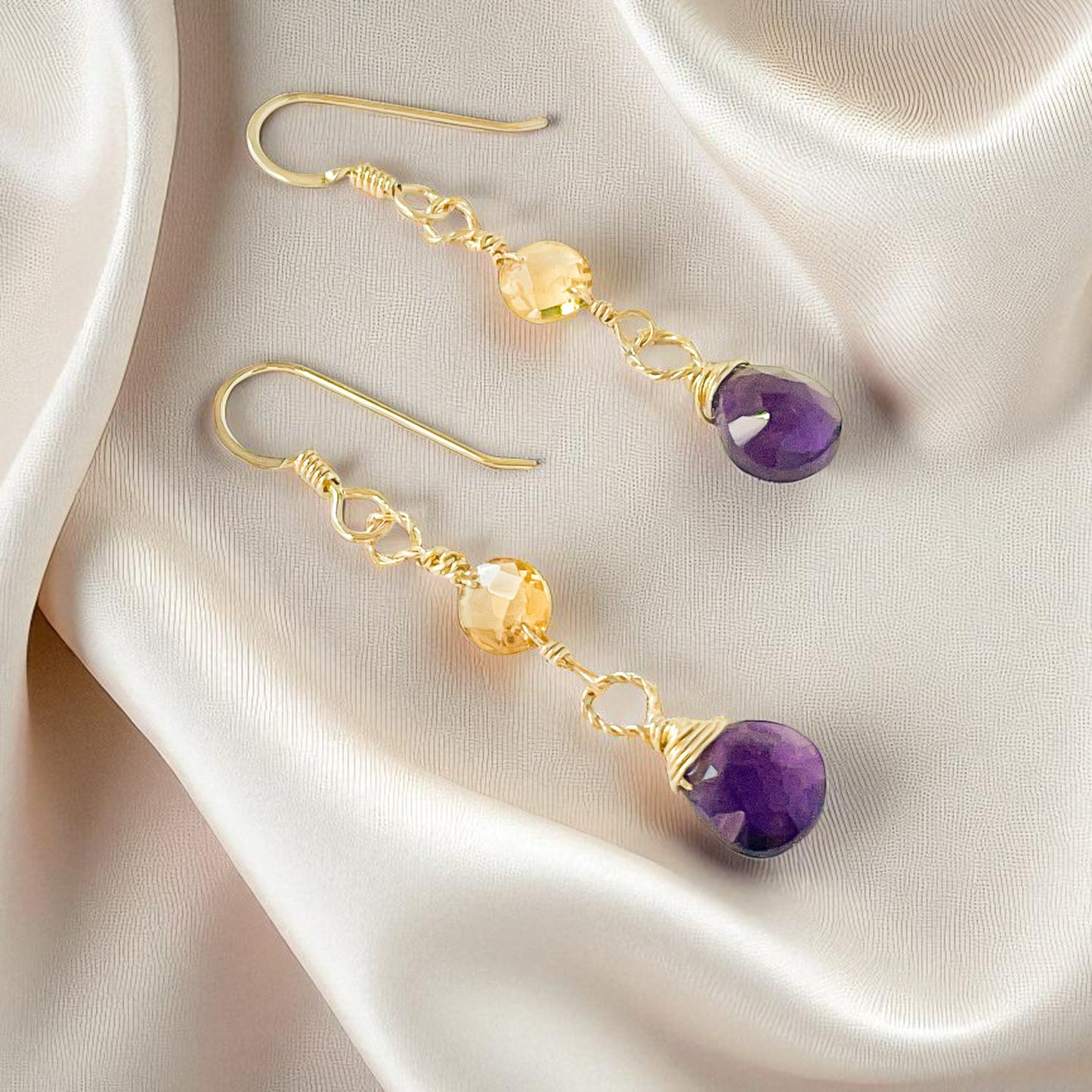 Purple Amethyst and Citrine Dangle Earrings