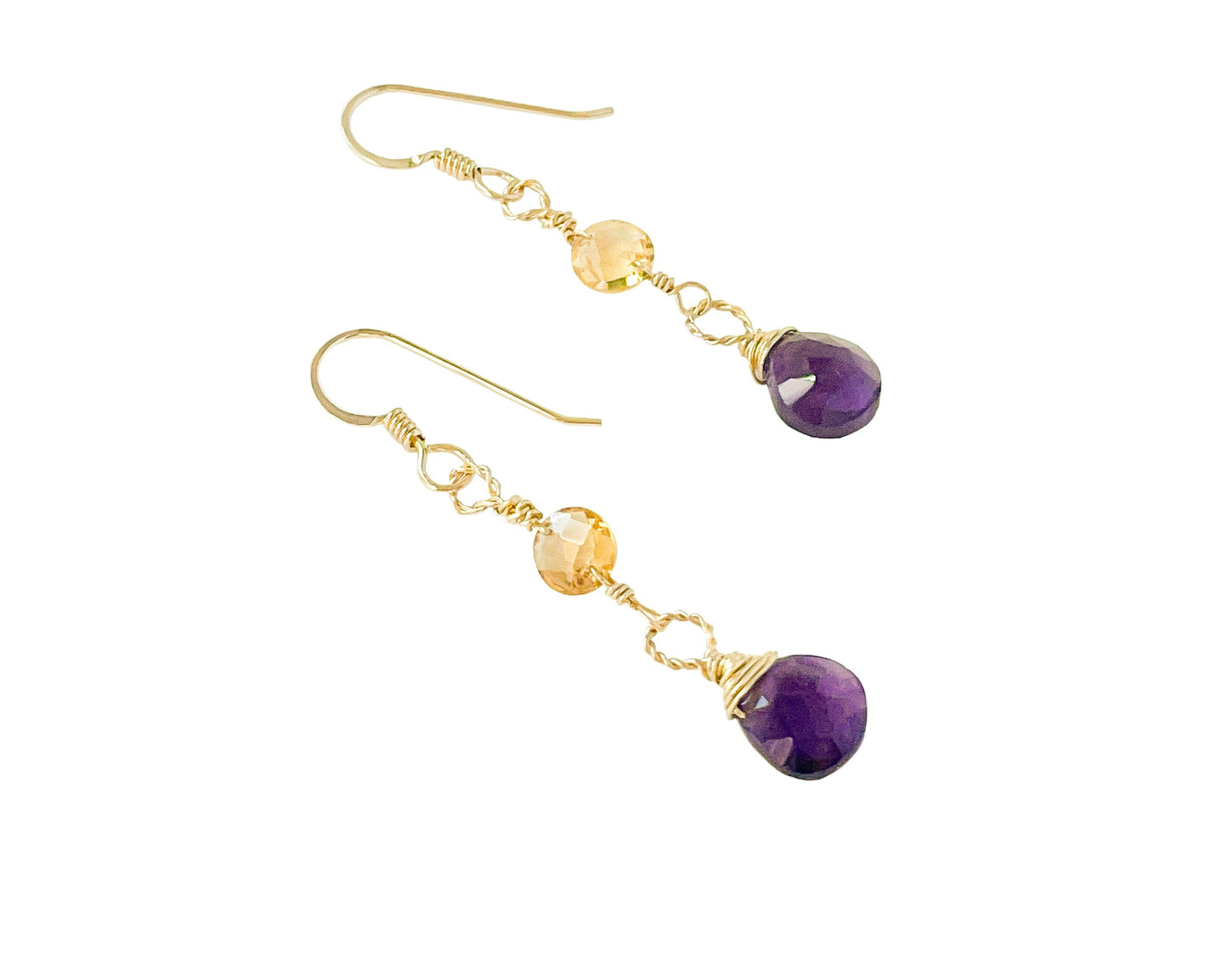 Purple Amethyst and Citrine Dangle Earrings