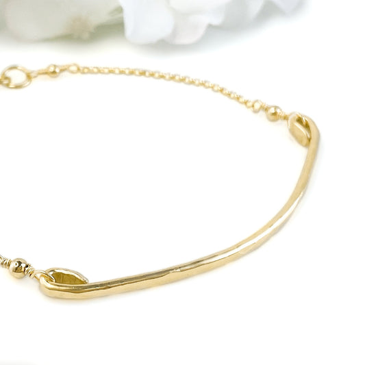 Gold Curved Bar Adjustable Bracelet with Pearl Charm