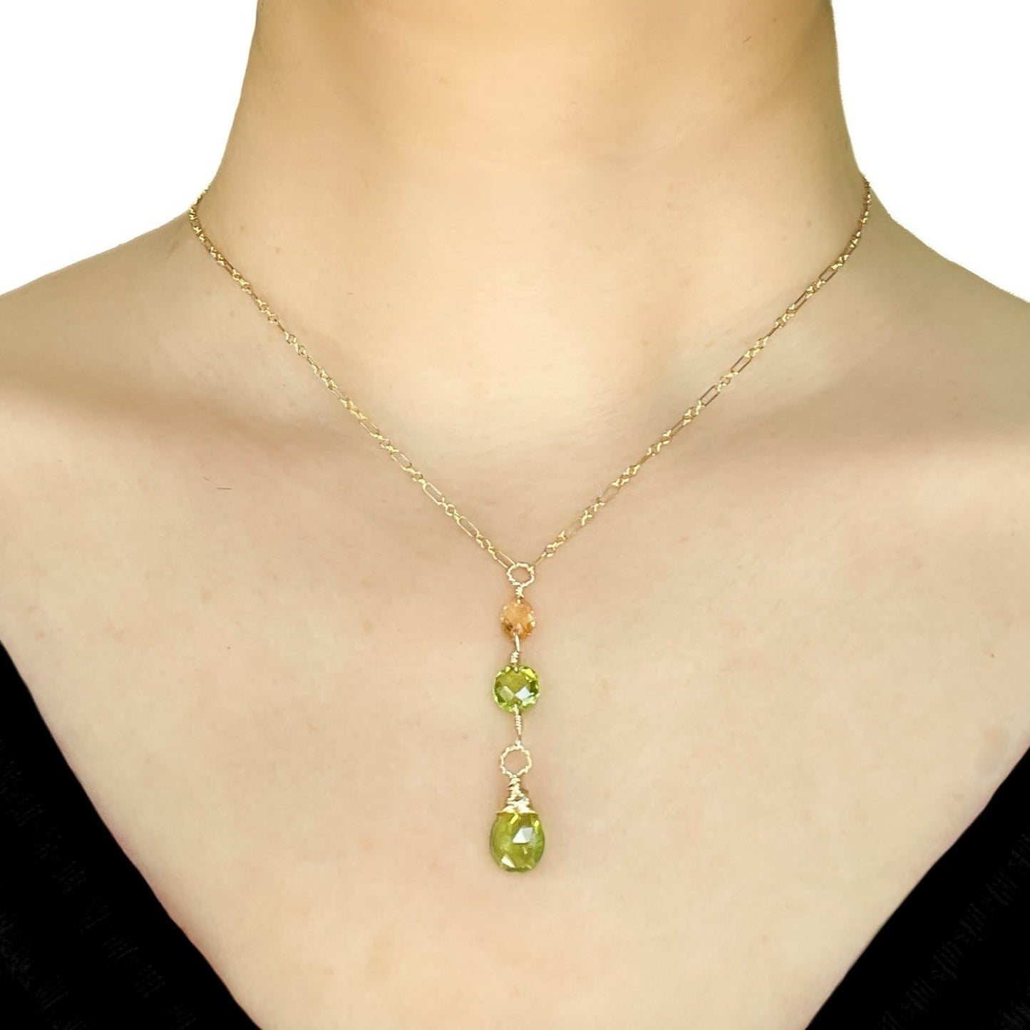 Peridot and Citrine Dangle Necklace