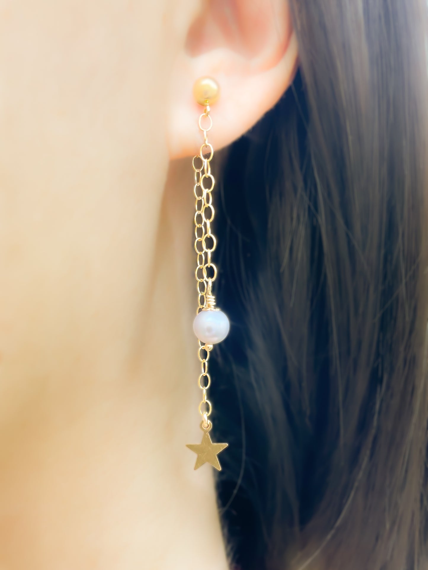 Freshwater Pearl Threader Style Dangle Earrings