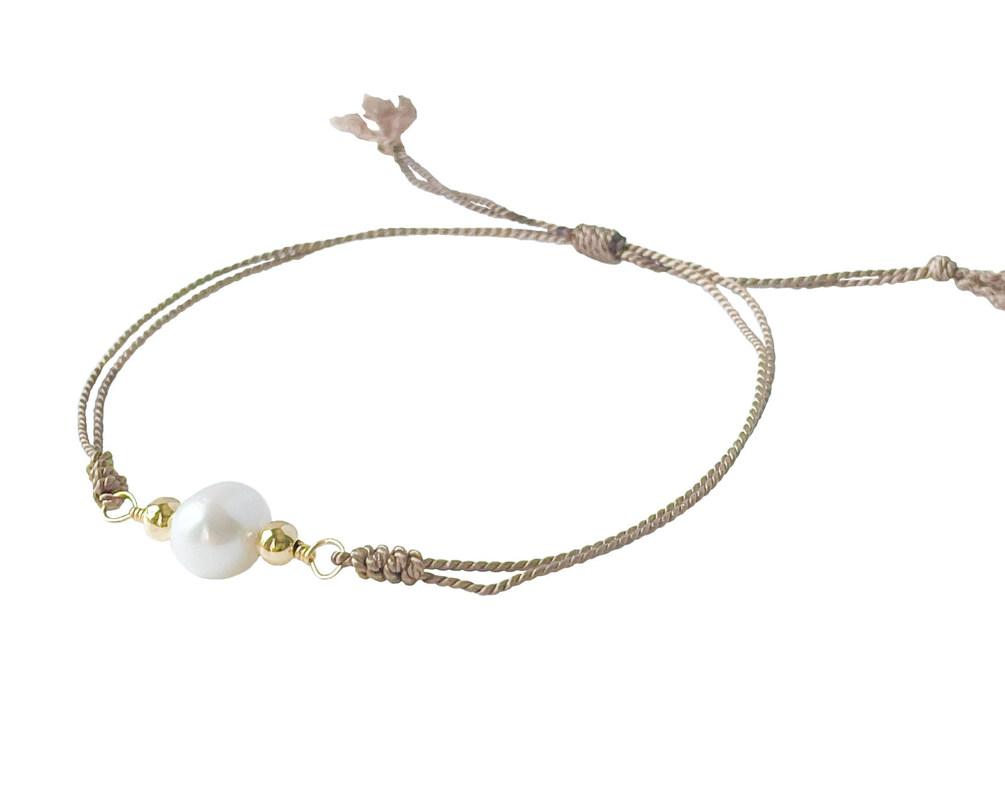 Freshwater Pearl Beige Silk Cord Adjustable Bracelet