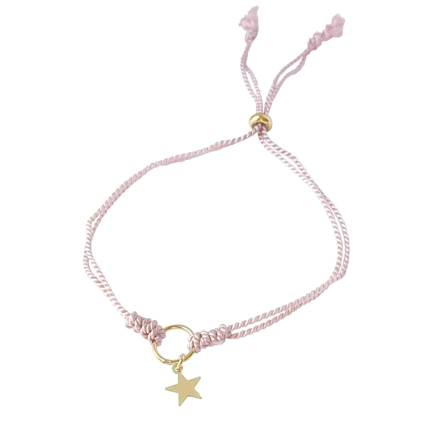 Gold Circle and Star Silk Cord Adjustable Bracelet