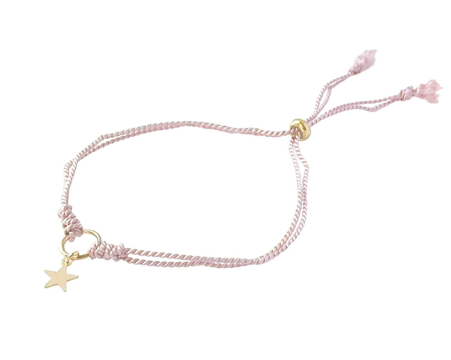 Gold Circle and Star Silk Cord Adjustable Bracelet