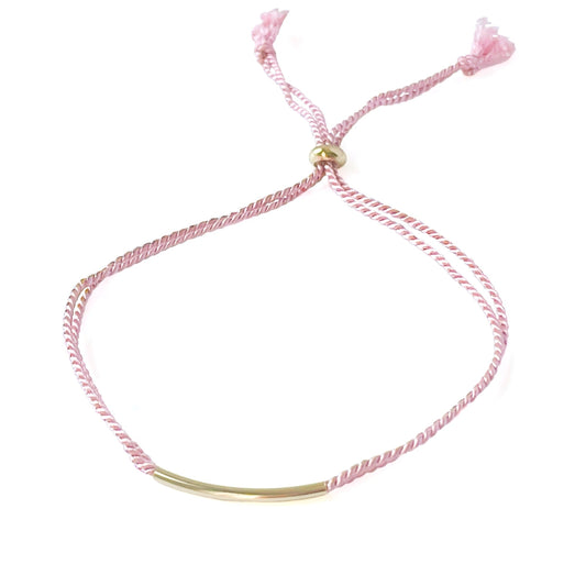 Gold Long Curved Bead Silk Cord Adjustable Bracelet