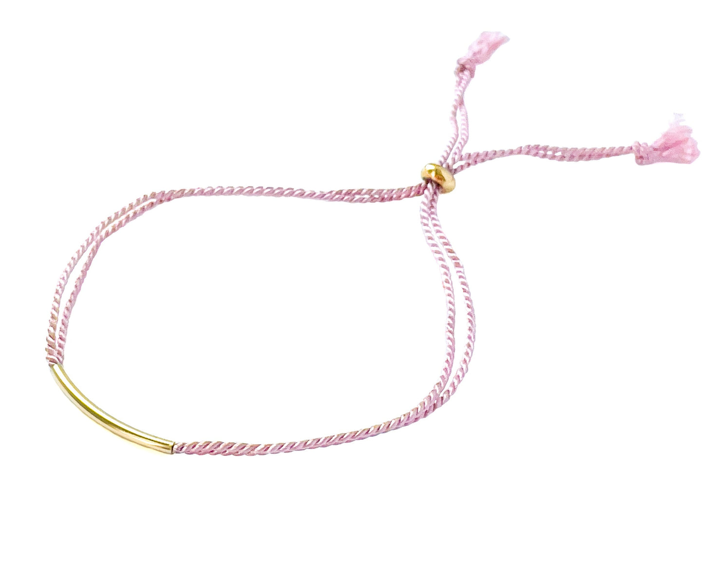 Gold Long Curved Bead Silk Cord Adjustable Bracelet