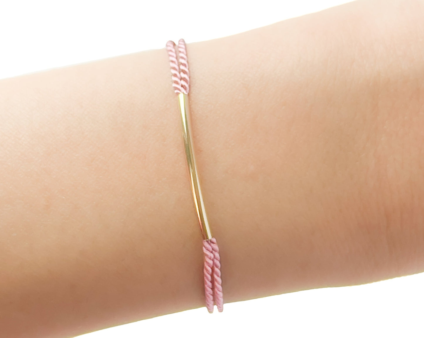 Gold Long Curved Bead Silk Cord Adjustable Bracelet