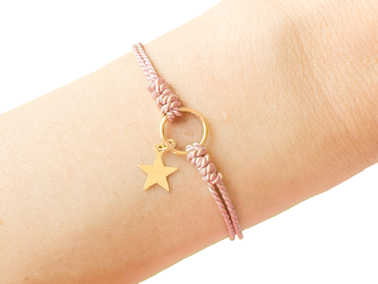 Gold Circle and Star Silk Cord Adjustable Bracelet