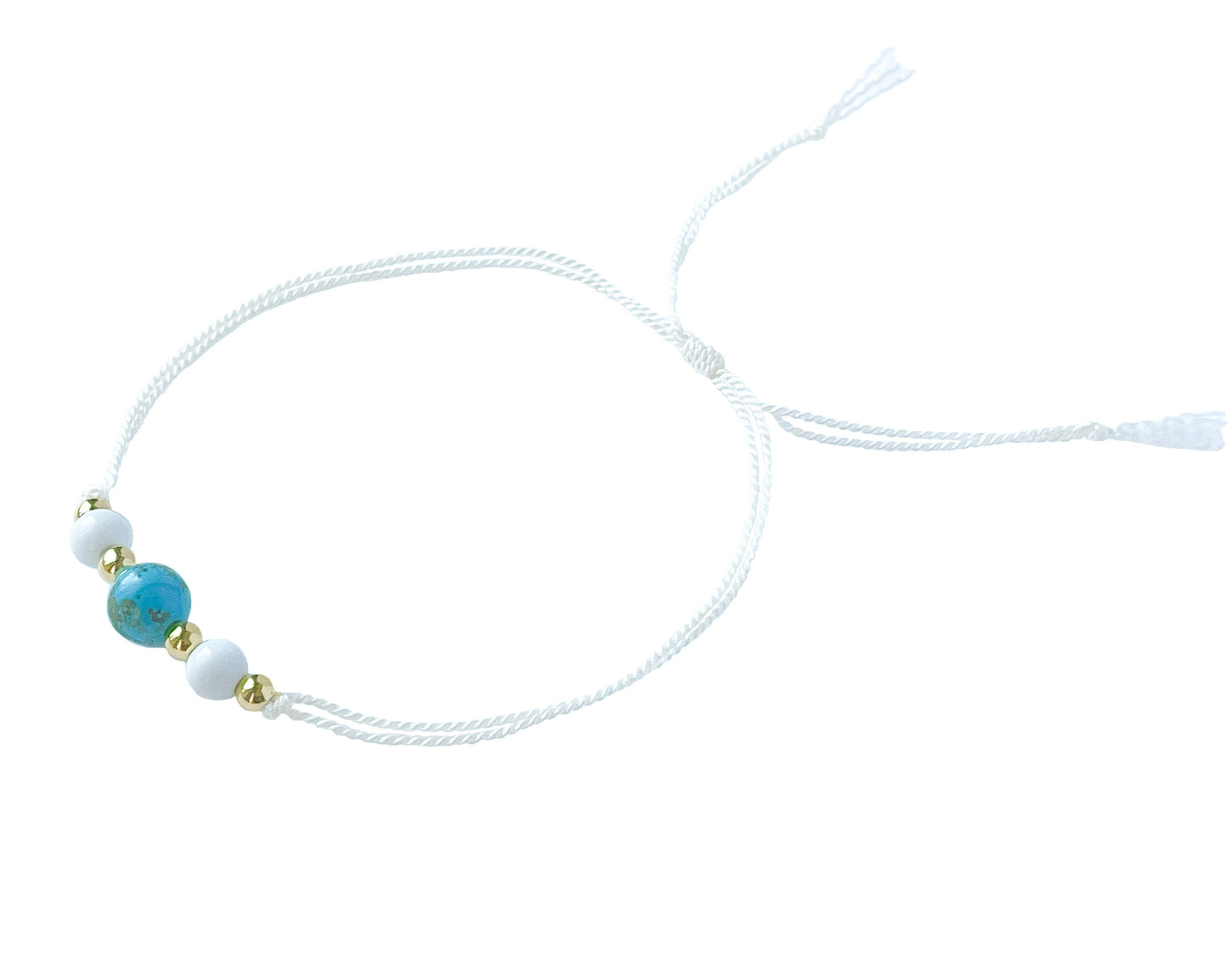 Turquoise, White Agate, and Gold Silk Cord Adjustable Bracelet