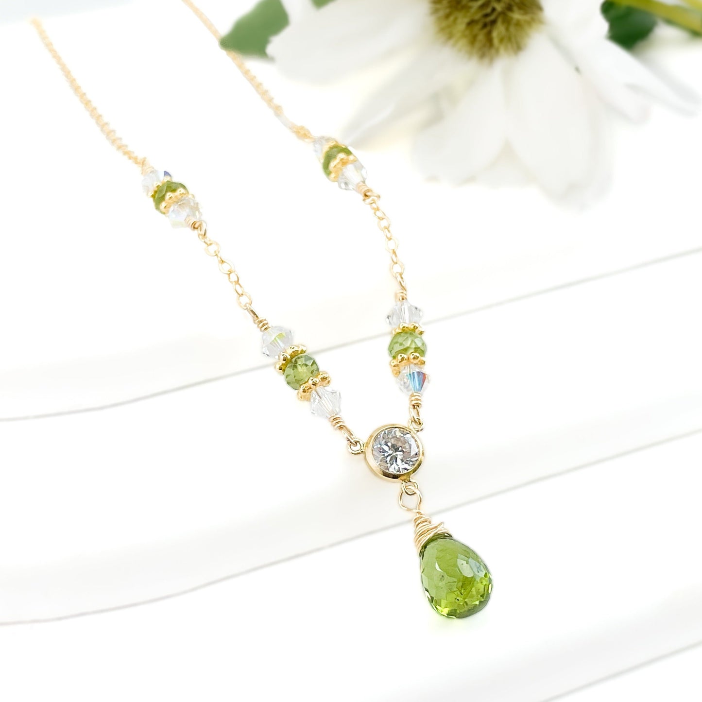 Peridot and Crystal Beaded Necklace