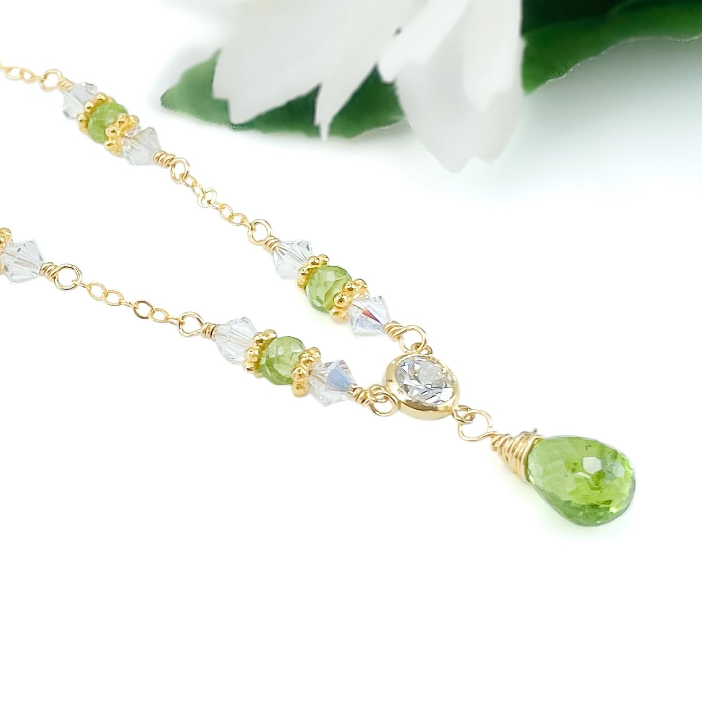 Peridot and Crystal Beaded Necklace