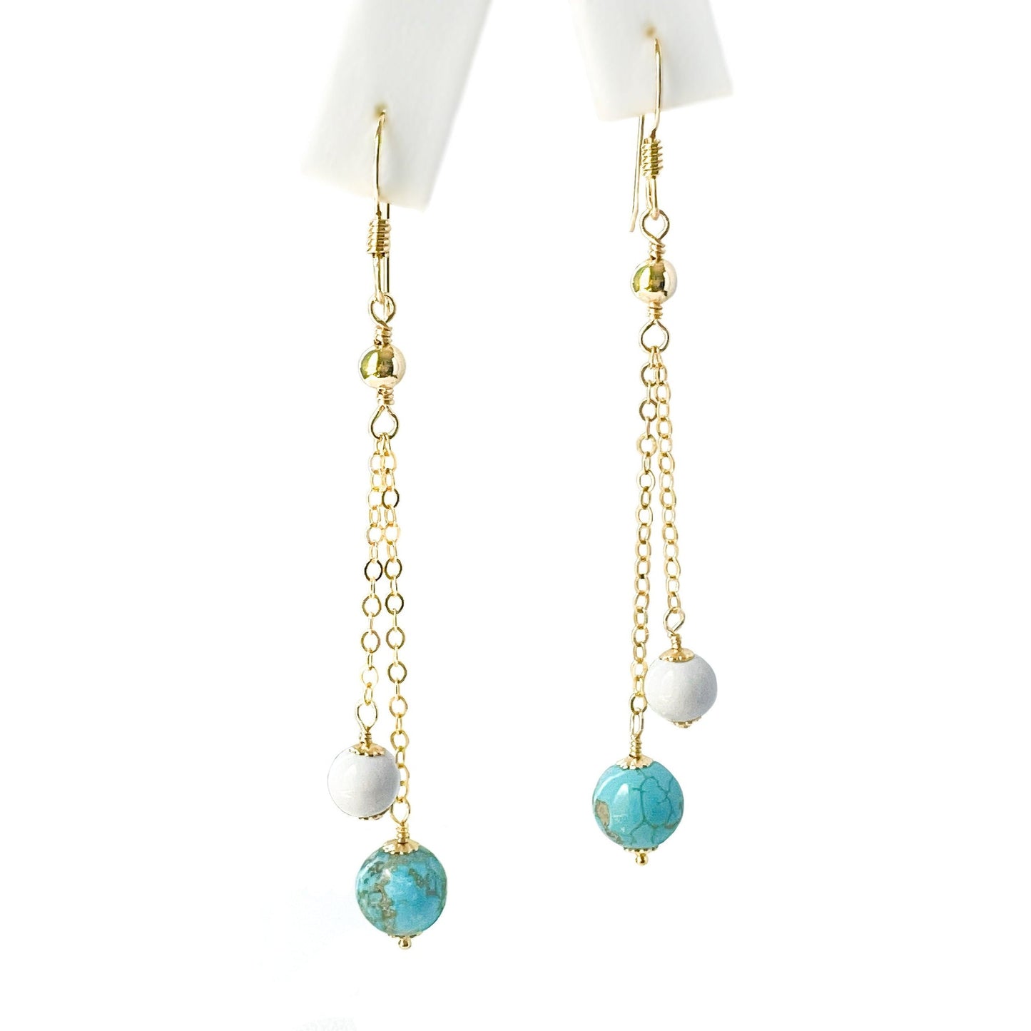 Turquoise and White Agate Double Dangle Earrings