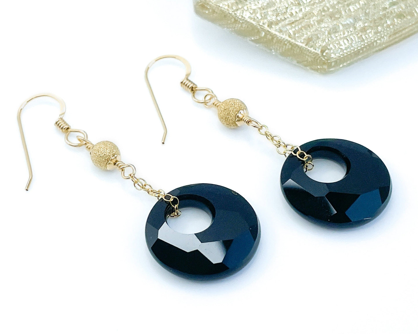 Swarovski Black and Gold Dangle Earrings