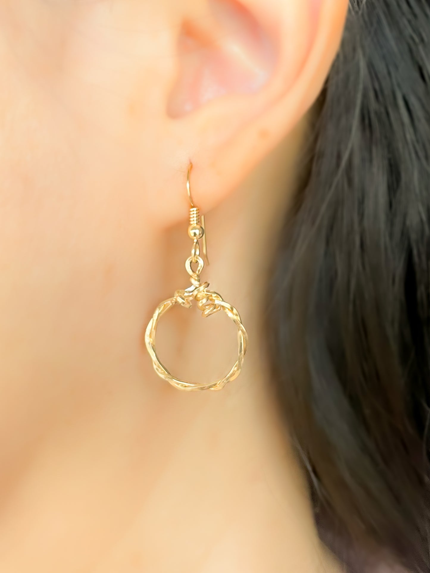 Gold Delicate Twisted Circle Earrings