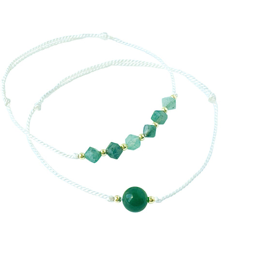 Set of 2 - Jade and Aventurine Silk Cord Adjustable Bracelets