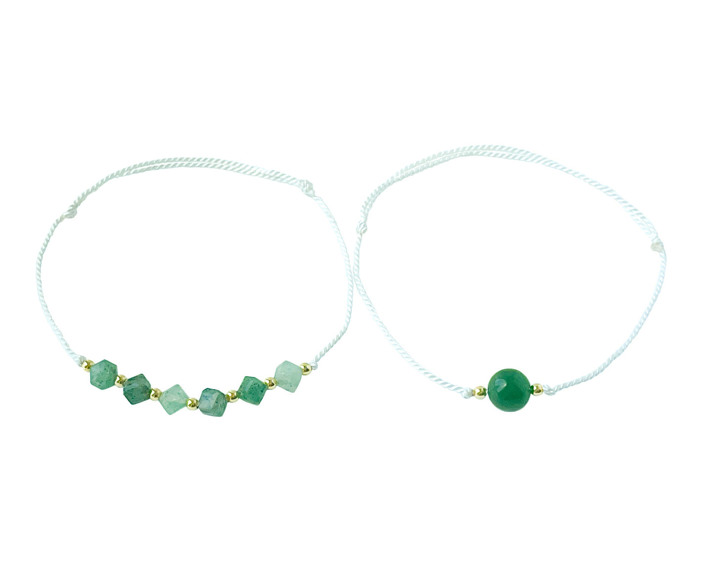 Set of 2 - Jade and Aventurine Silk Cord Adjustable Bracelets