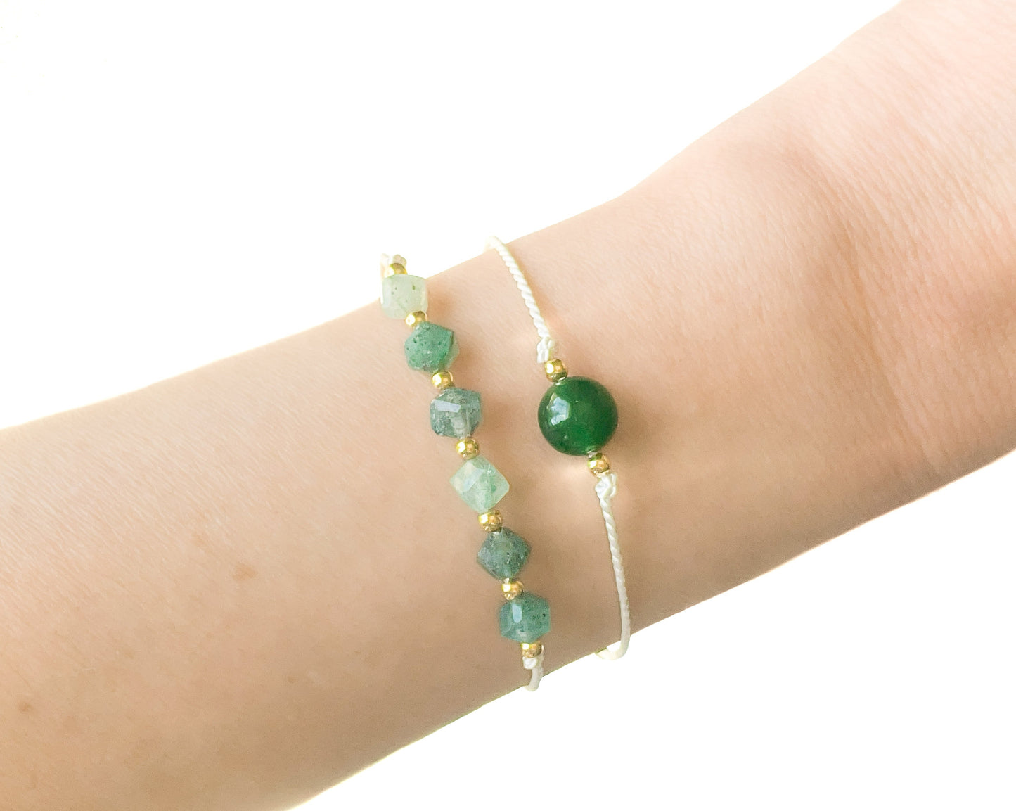 Set of 2 - Jade and Aventurine Silk Cord Adjustable Bracelets