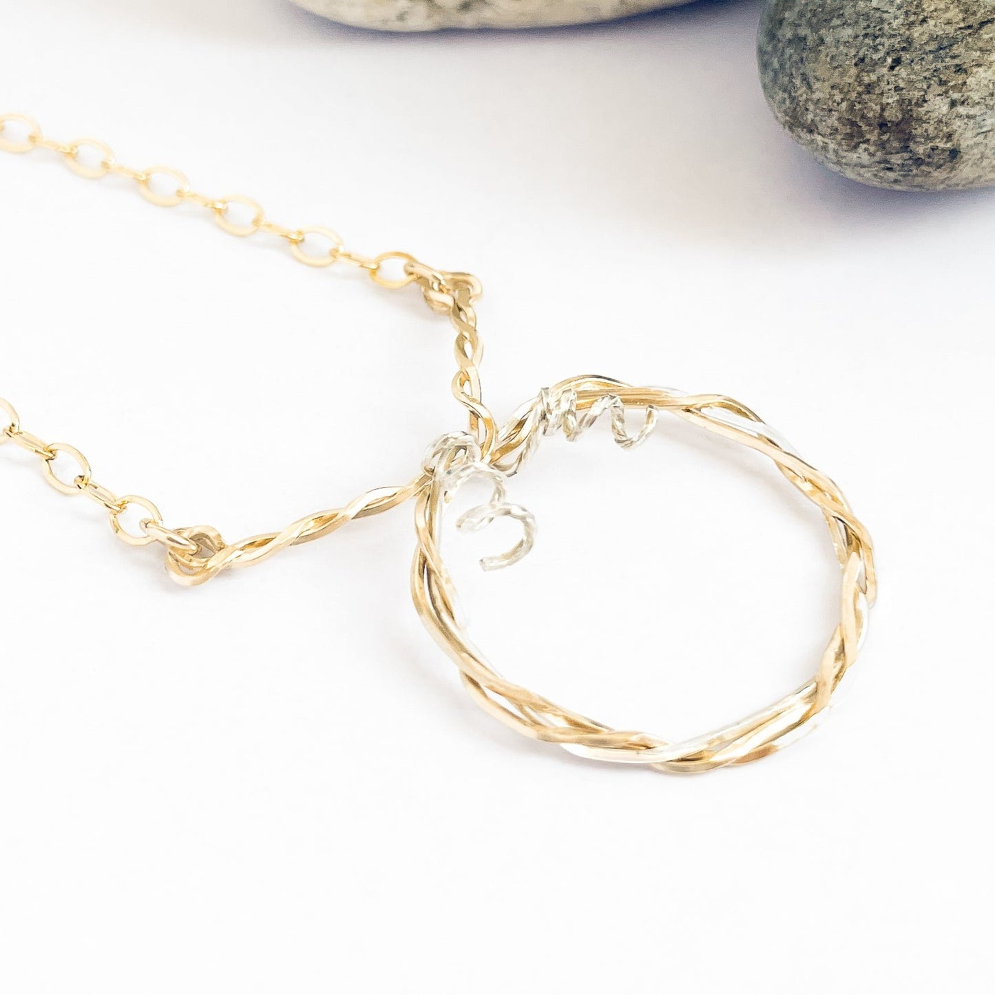 Gold and Silver Circle Twisted Pendant Necklace