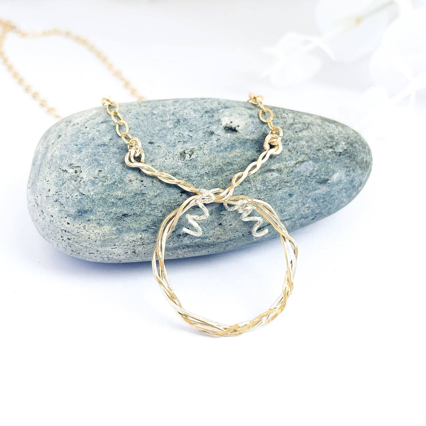 Gold and Silver Circle Twisted Pendant Necklace