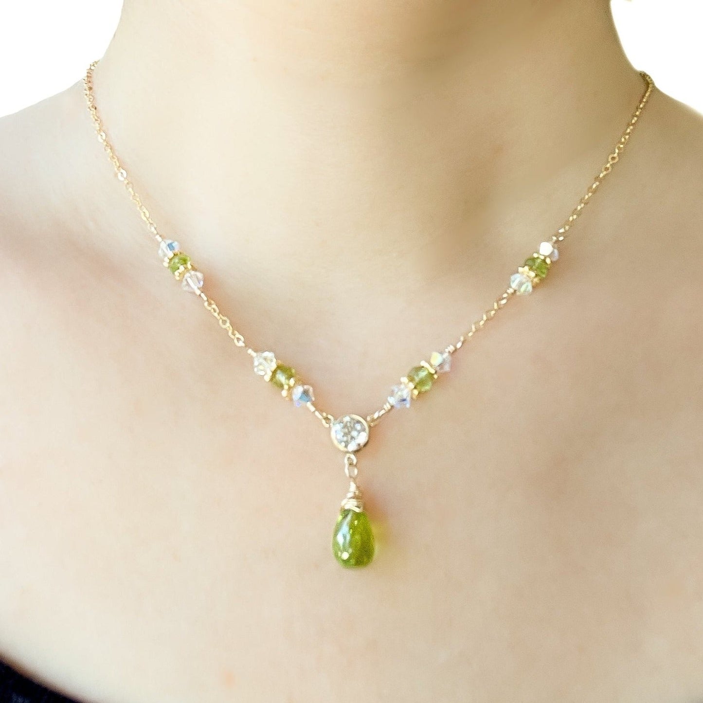 Peridot and Crystal Beaded Necklace