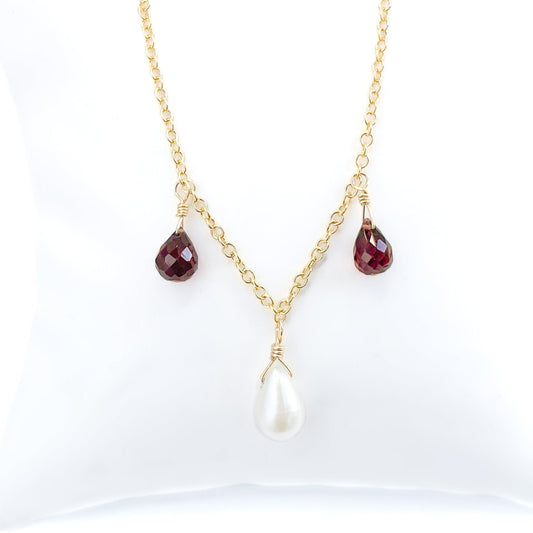 Garnet and Pearl Drop Necklace