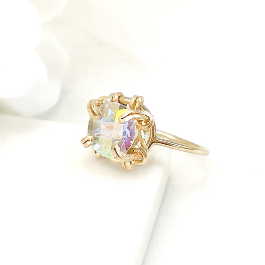 Mystic Topaz Thin Band Ring