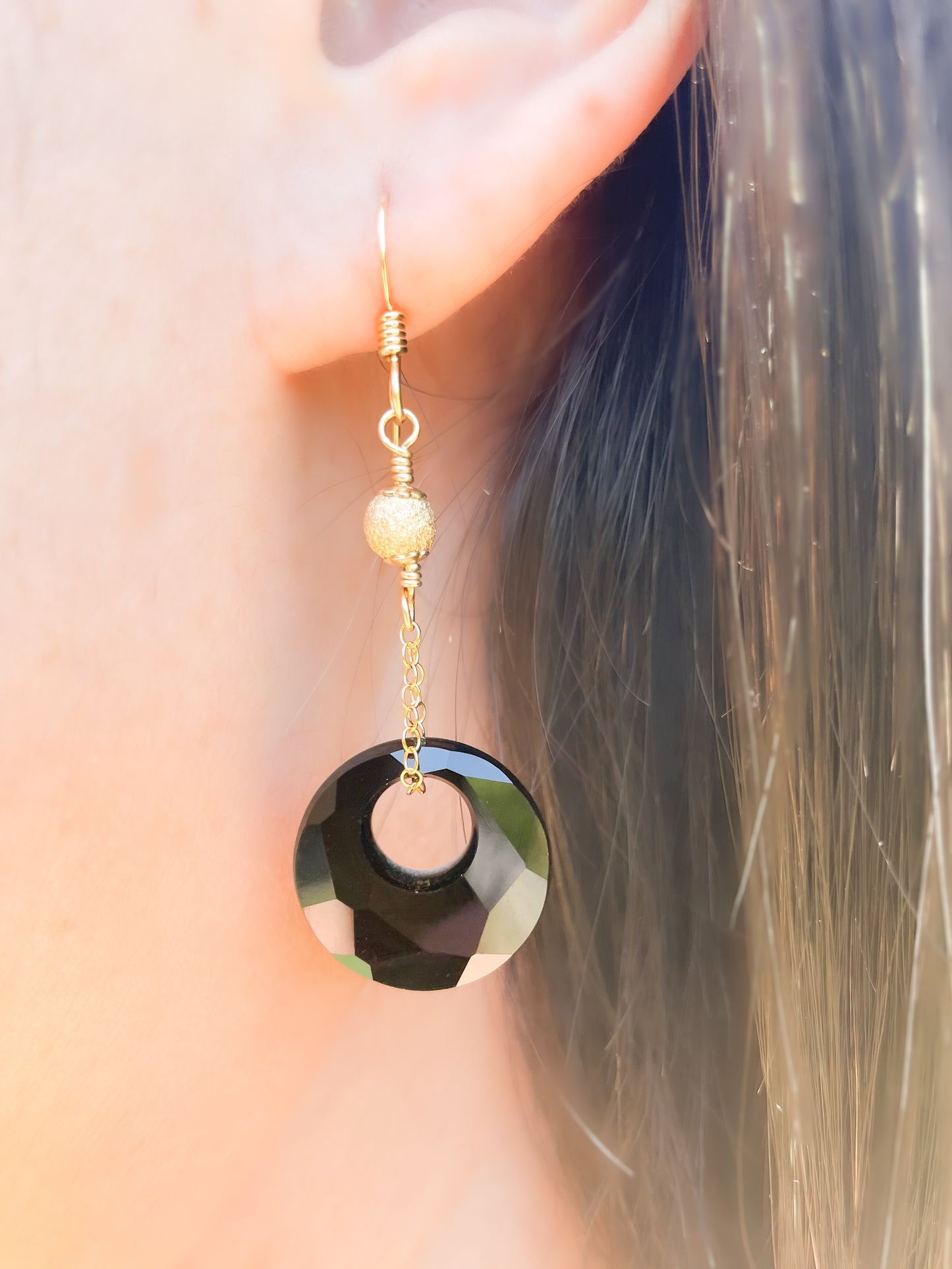 Swarovski Black and Gold Dangle Earrings